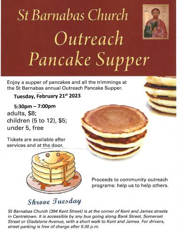 Poster for pancake supper: details in description
