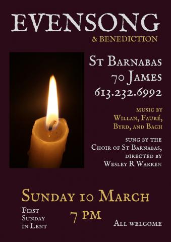 Poster for March 10 Evensong. (Details are in event description.)