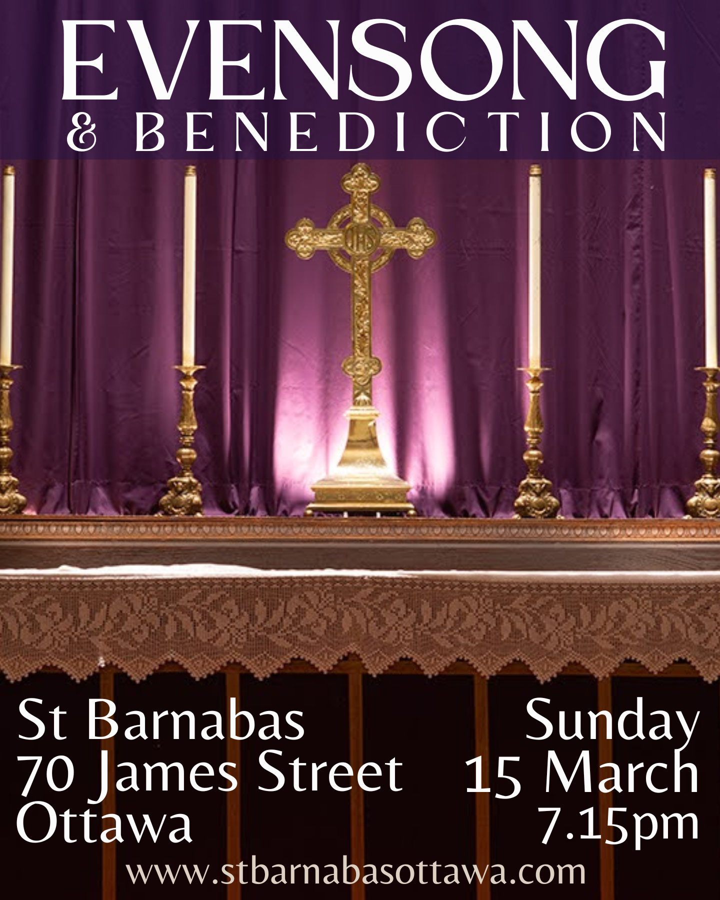 Poster for evensong. Sunday, March 15 at 7:15 pm