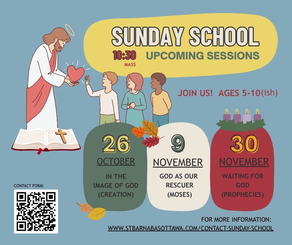 Poster about Sunday School upcoming dates. Details below.