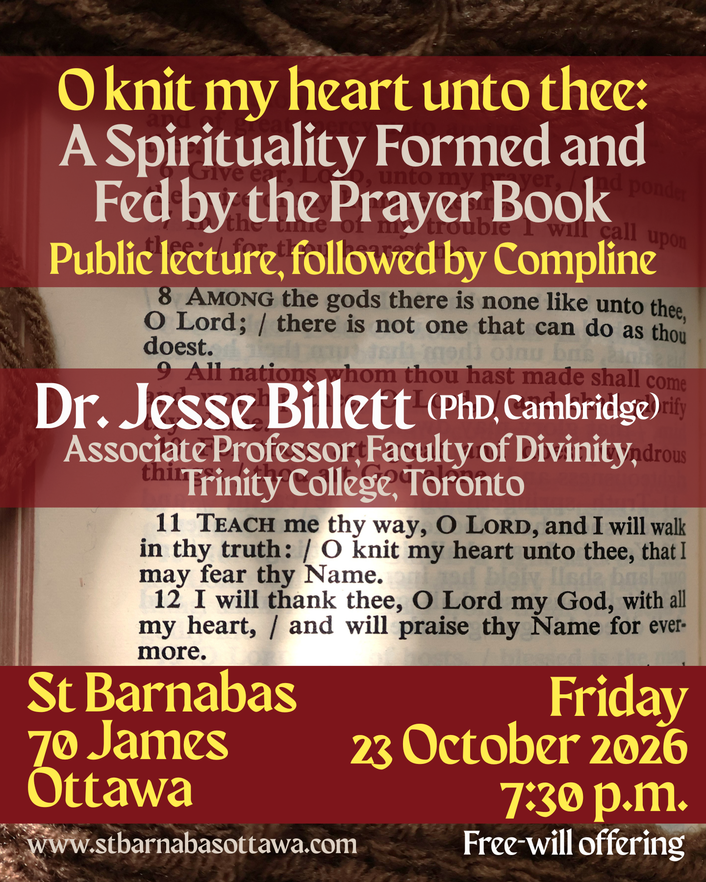 Poster for Prayer Book Society lecture. (Details in event description)