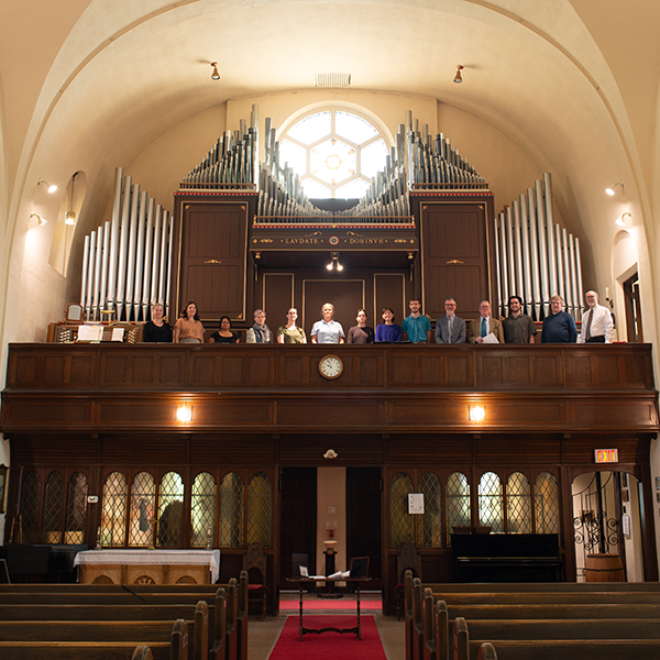 The choir and Wesley Warren in the gallery