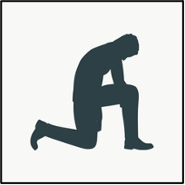 An illustration of a person genuflecting.