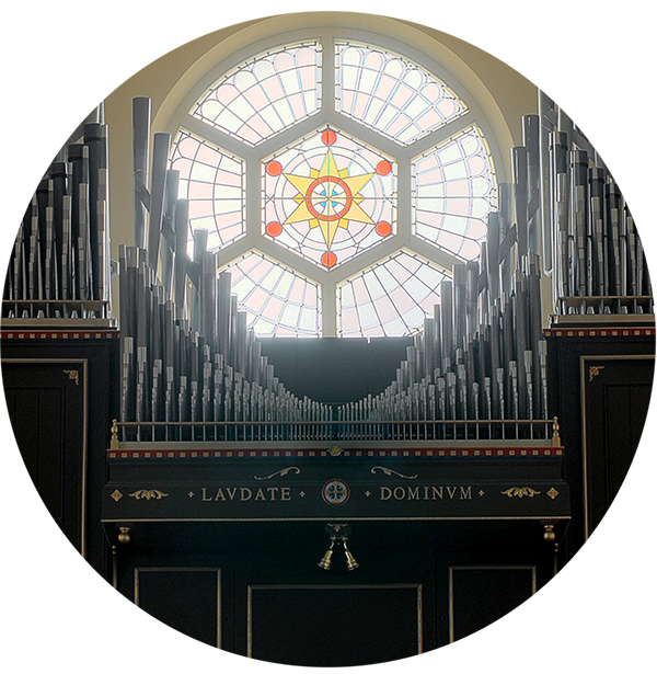 View of the organ and rose window.