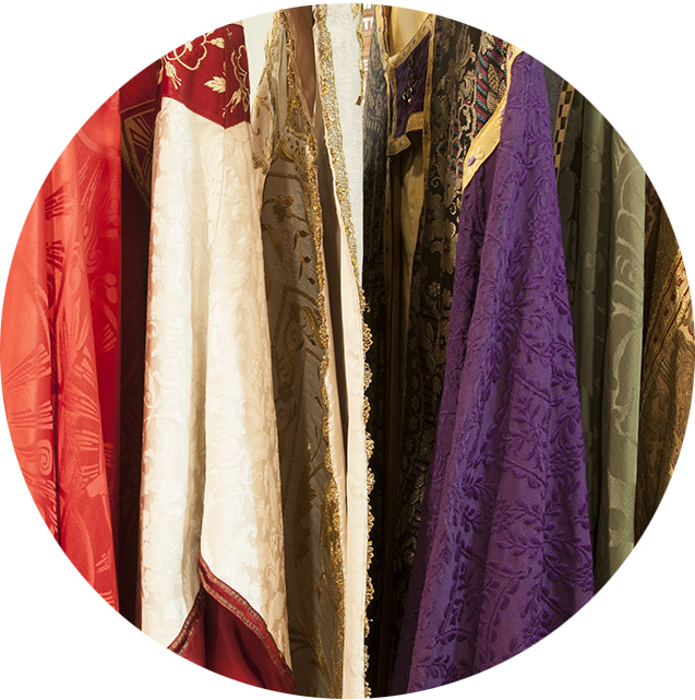 Various vestments worn by the clergy.