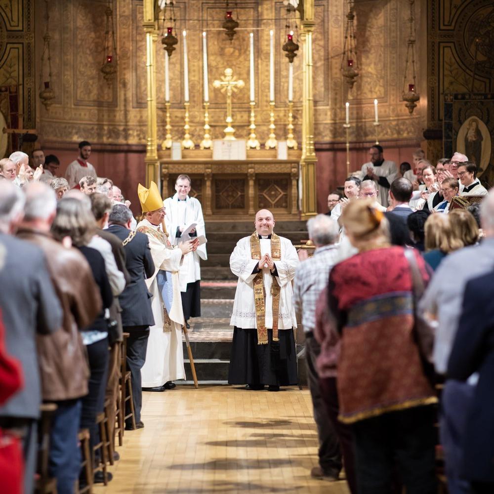 Interior of St Barnabas during a service
