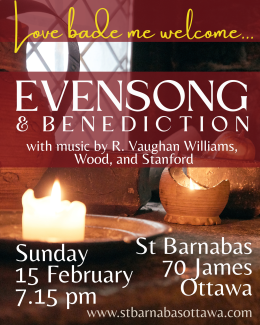 Poster for February 15 Evensong. Details in event description.