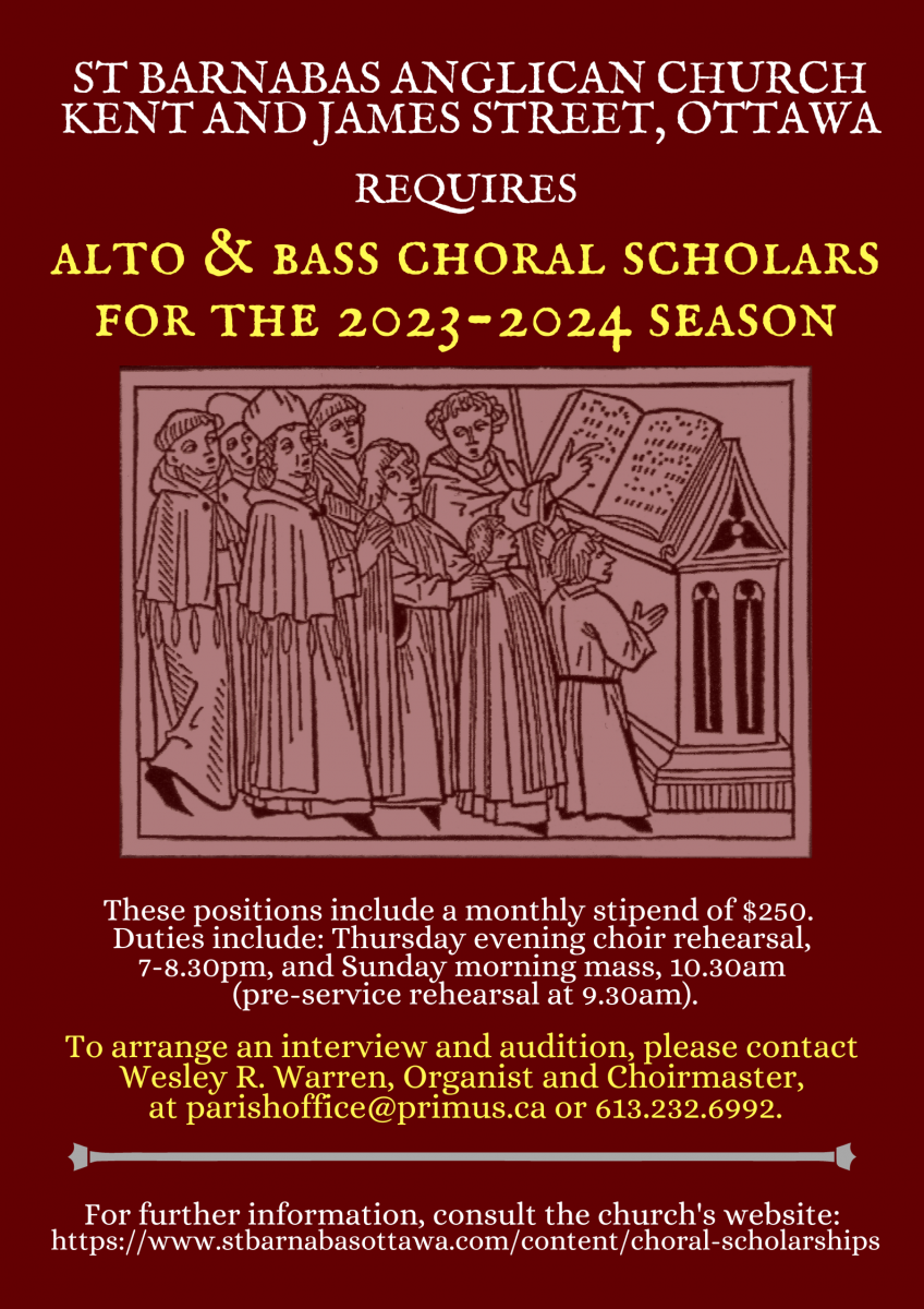 Poster for choral scholars program. See details below.